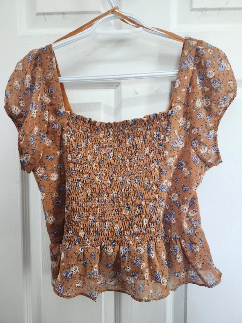 KAii Los Angeles CA Baby doll Floral Crop Top Orange Floral Med Y2k Boho Fairy - Picture 2 of 6